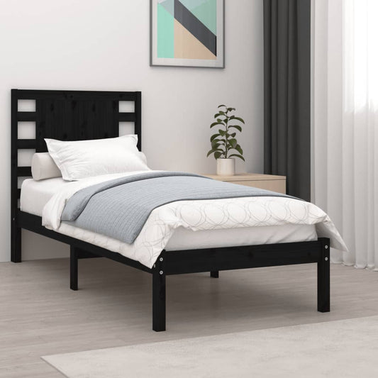 Berkfield Bed Frame Black Solid Wood 90x190 cm Single
