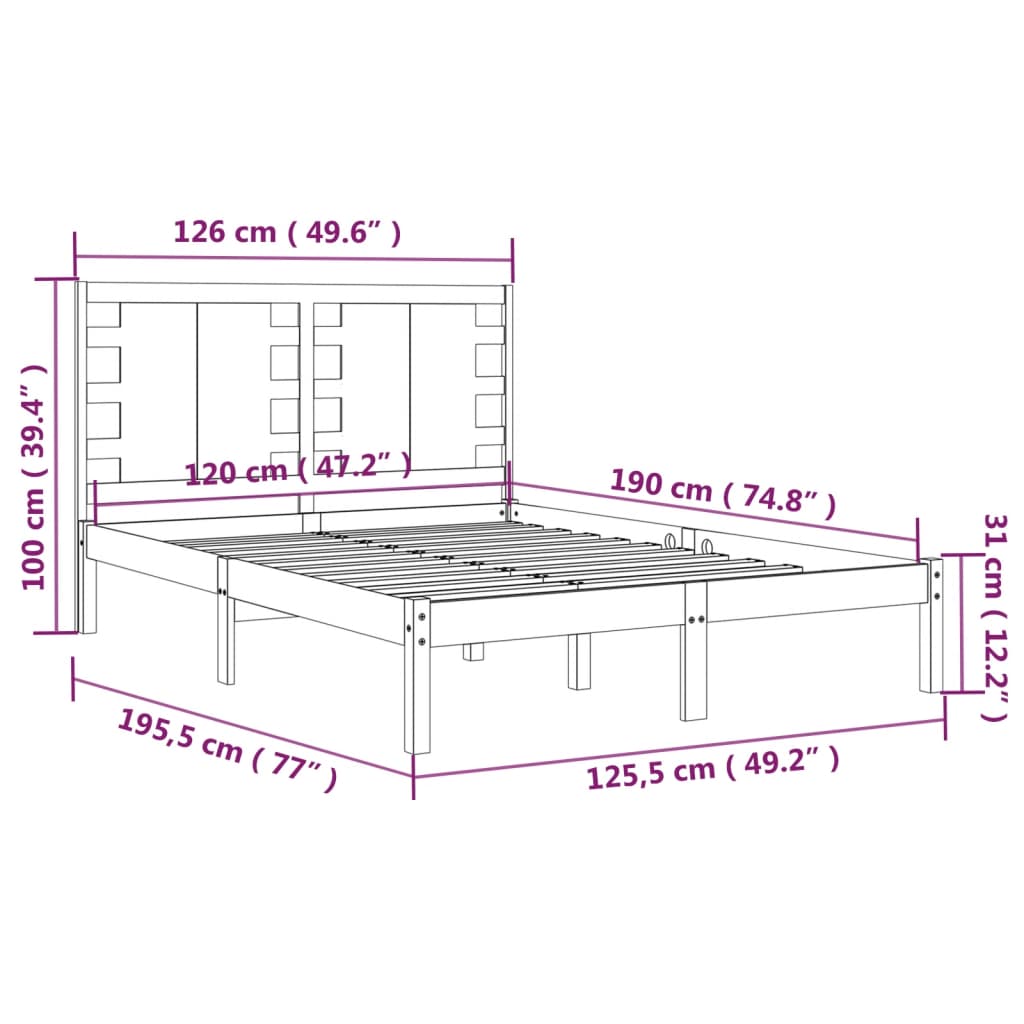 Berkfield Bed Frame Black Solid Wood 120x190 cm Small Double