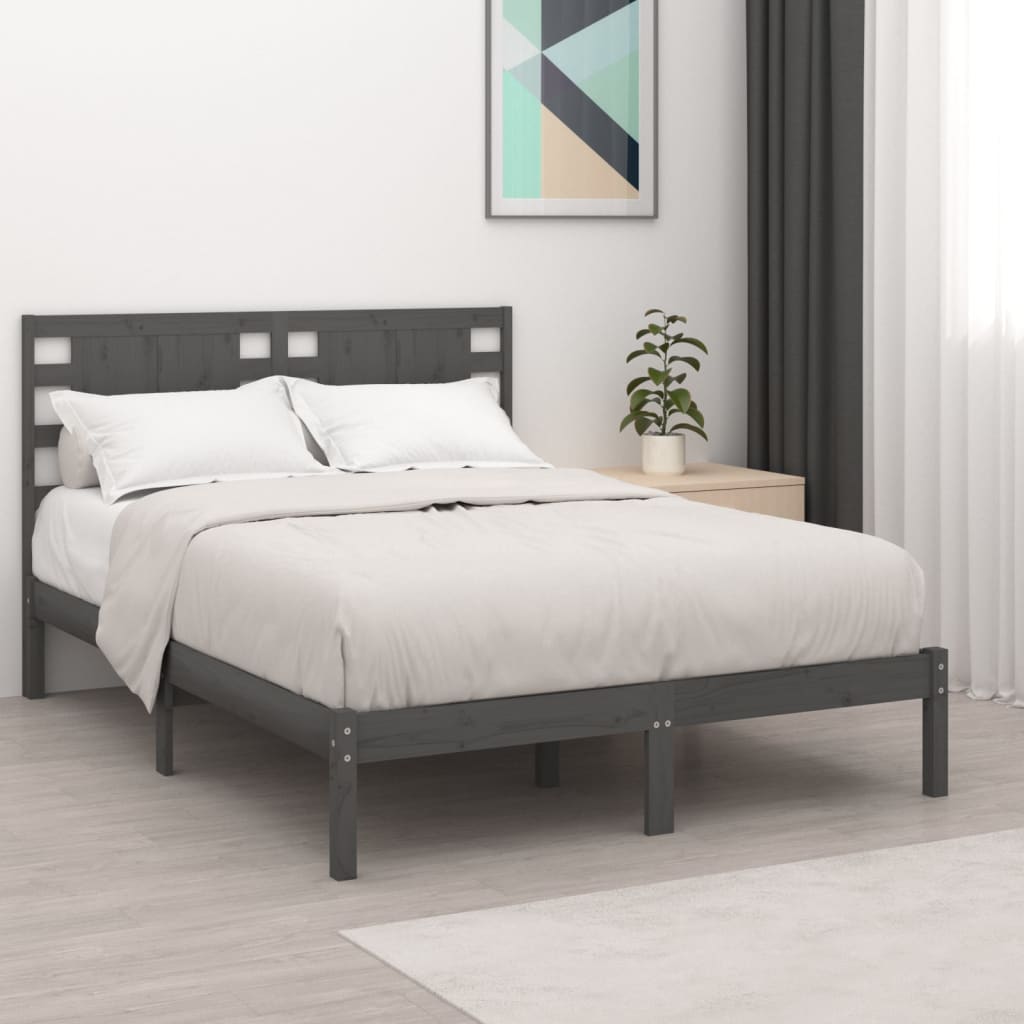 Berkfield Bed Frame Grey Solid Wood 135x190 cm Double