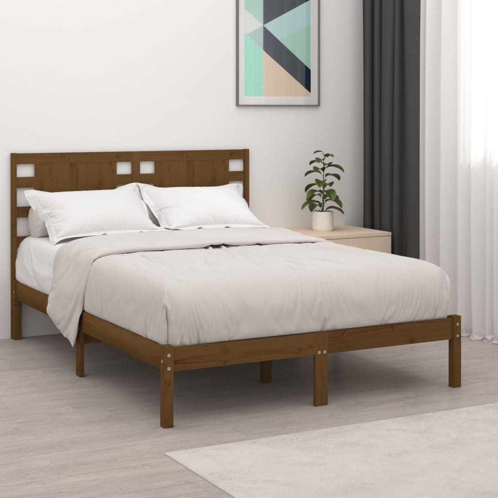 Berkfield Bed Frame Honey Brown Solid Wood 135x190 cm Double