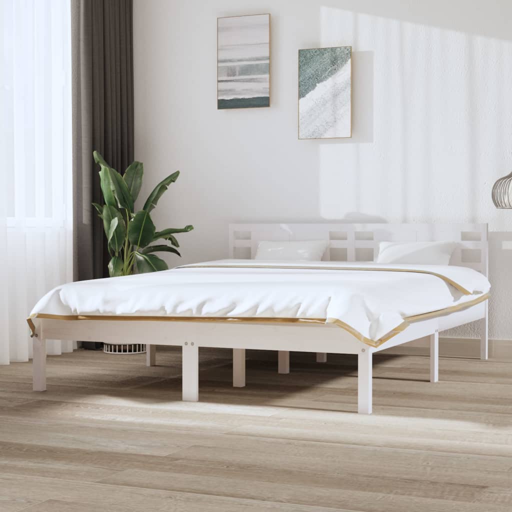 Berkfield Bed Frame White Solid Wood 150x200 cm King Size
