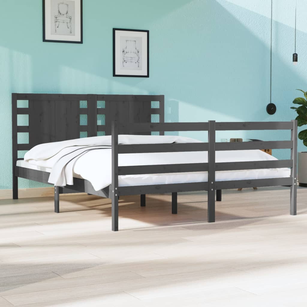 Berkfield Bed Frame Grey Solid Wood Pine 120x190 cm Small Double