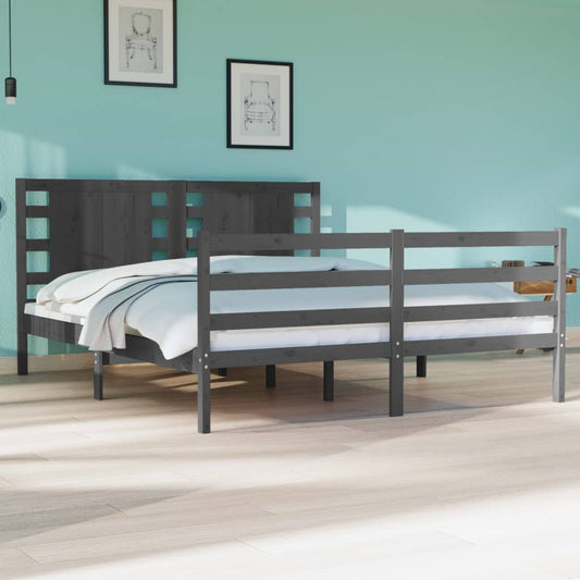 Berkfield Bed Frame Grey Solid Wood Pine 135x190 cm Double