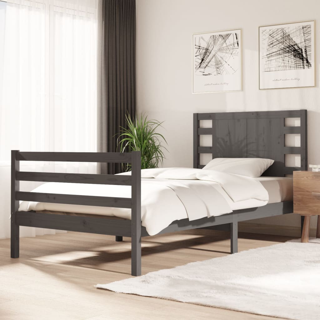 Berkfield Bed Frame Grey Solid Wood Pine 90x200 cm