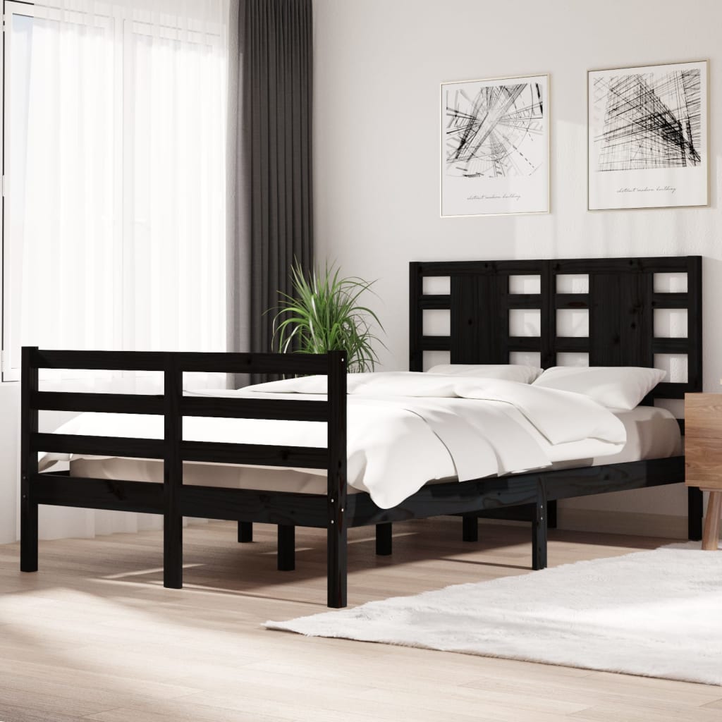 Berkfield Bed Frame Black Solid Wood Pine 120x200 cm