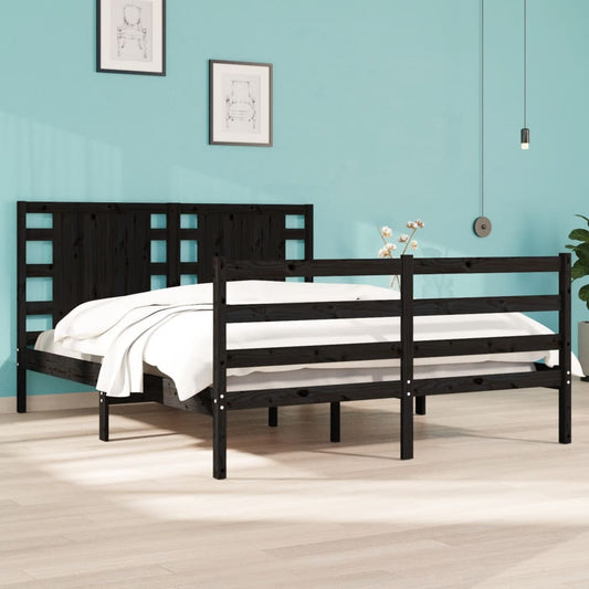 Berkfield Bed Frame Black Solid Wood Pine 140x200 cm