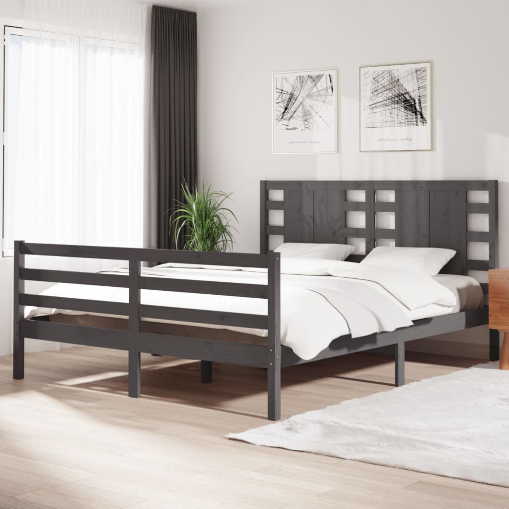 Berkfield Bed Frame Grey Solid Wood Pine 160x200 cm