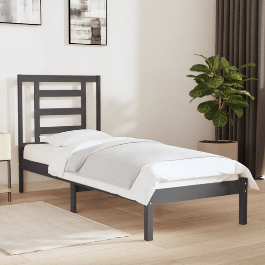 Berkfield Bed Frame Grey Solid Wood 75x190 cm Small Single