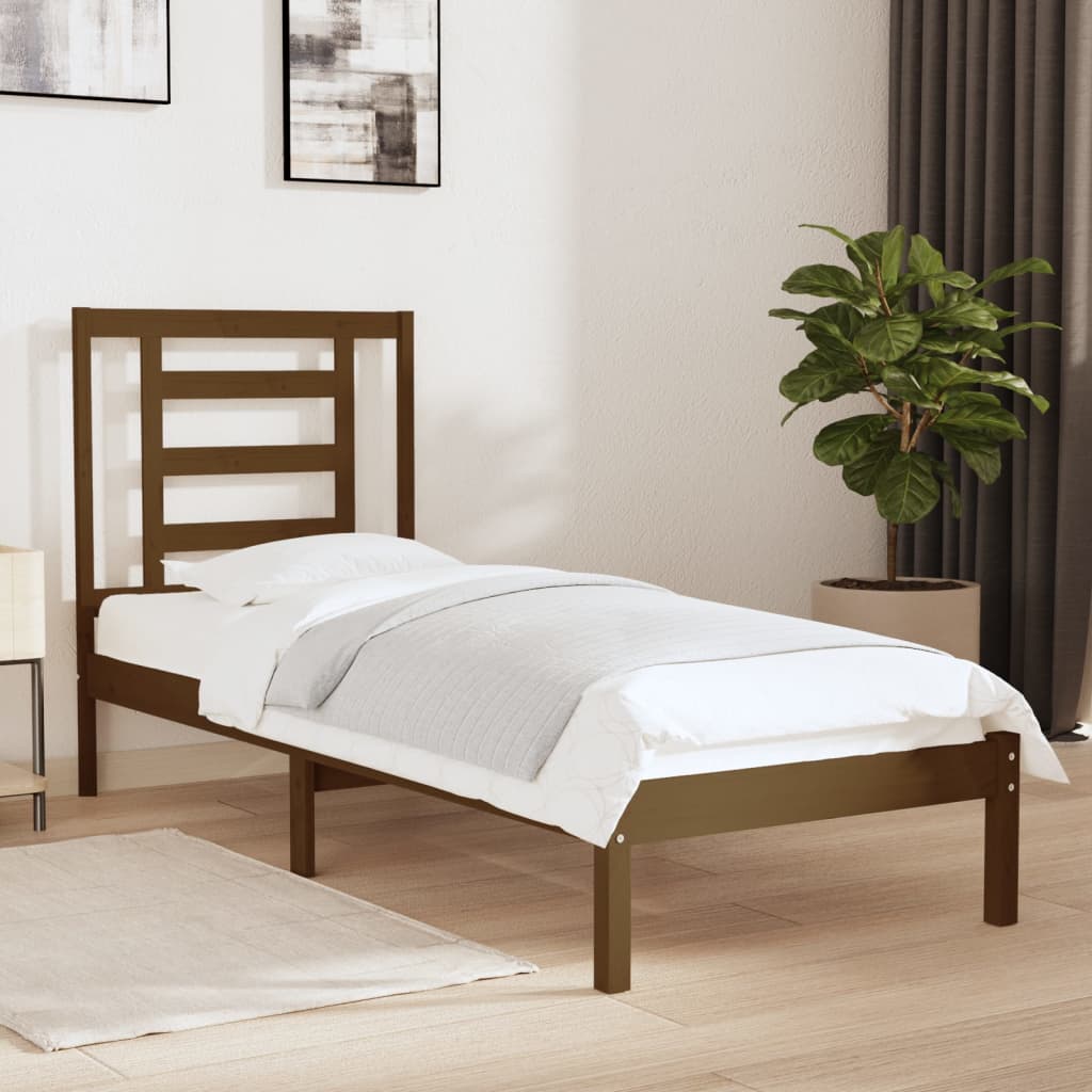 Berkfield Bed Frame Honey Brown Solid Wood 75x190cm Small Single