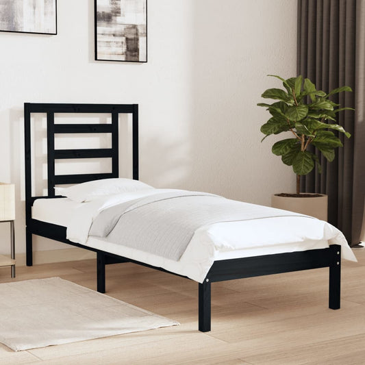 Berkfield Bed Frame Black Solid Wood 75x190 cm Small Single