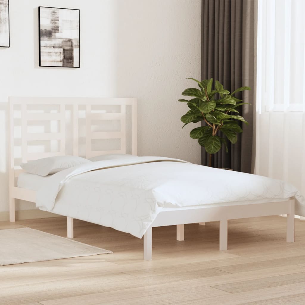 Berkfield Bed Frame White Solid Wood 120x190 cm Small Double