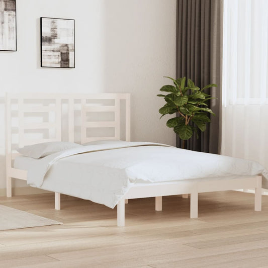 Berkfield Bed Frame White Solid Wood Pine 135x190 cm Double