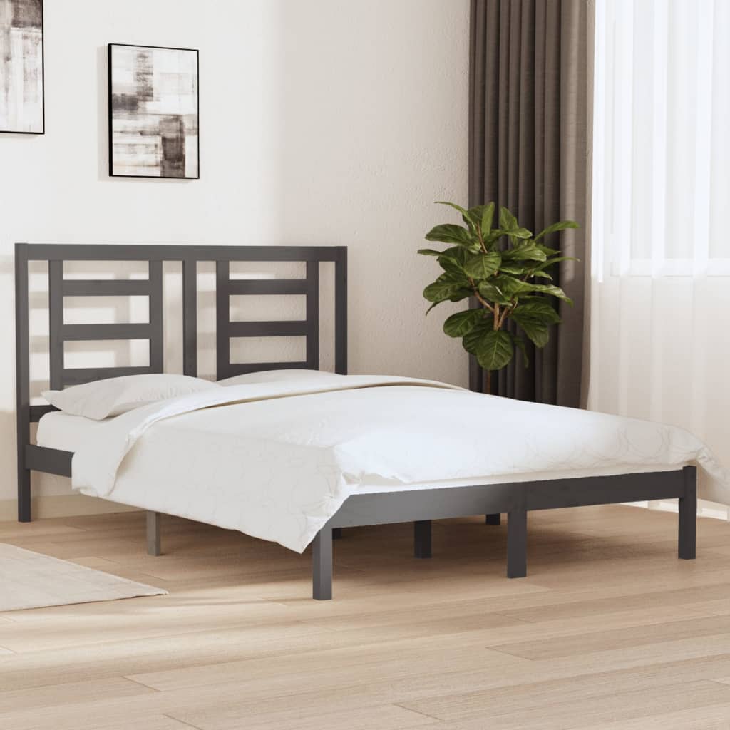 Berkfield Bed Frame Grey Solid Wood Pine 135x190 cm Double