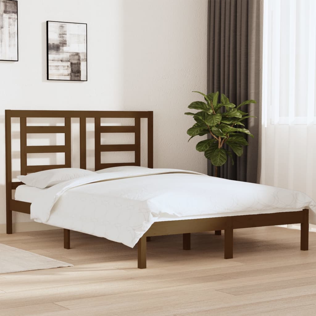 Berkfield Bed Frame Honey Brown Solid Wood Pine 140x190 cm