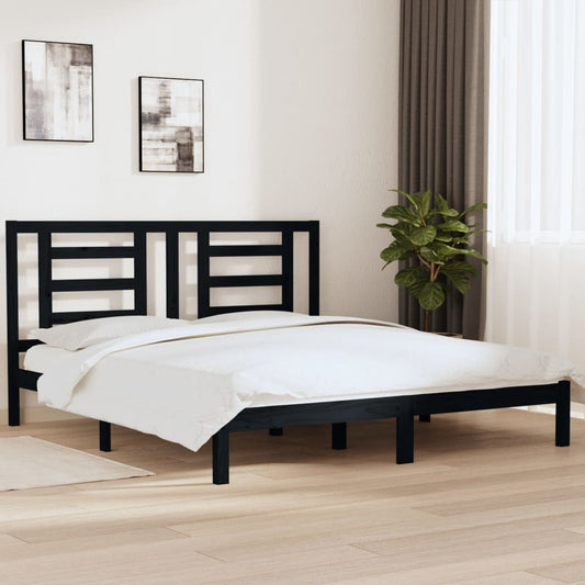 Berkfield Bed Frame Black Solid Wood 180x200 cm Super King Size