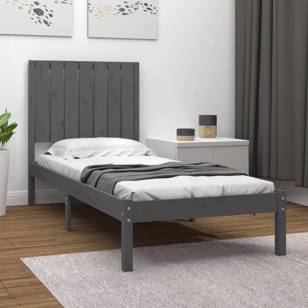 Berkfield Bed Frame Grey Solid Wood 75x190 cm Small Single