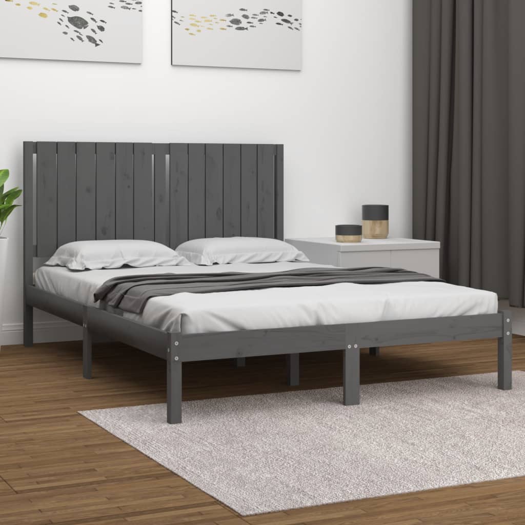 Berkfield Bed Frame Grey Solid Wood Pine 135x190 cm Double