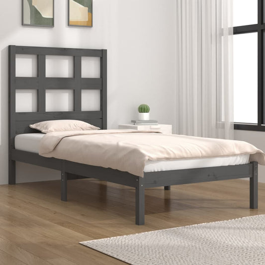 Berkfield Bed Frame Grey Solid Wood Pine 75x190 cm Small Single