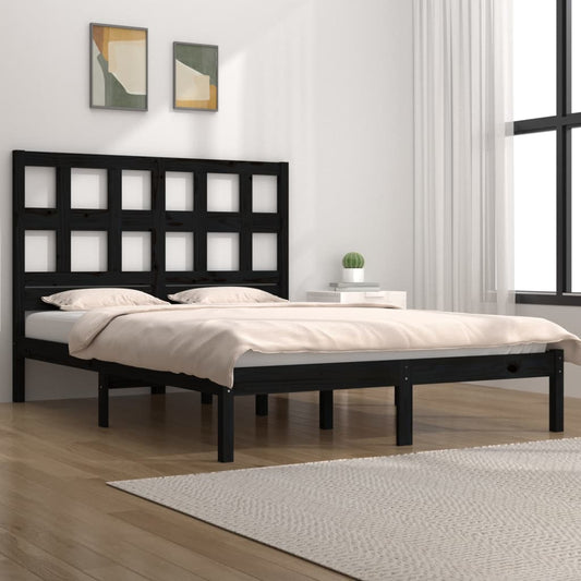 Berkfield Bed Frame Black Solid Wood Pine 120x190 cm Small Double
