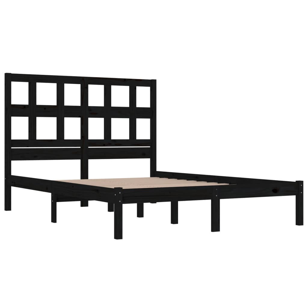 Berkfield Bed Frame Black Solid Wood Pine 135x190 cm Double
