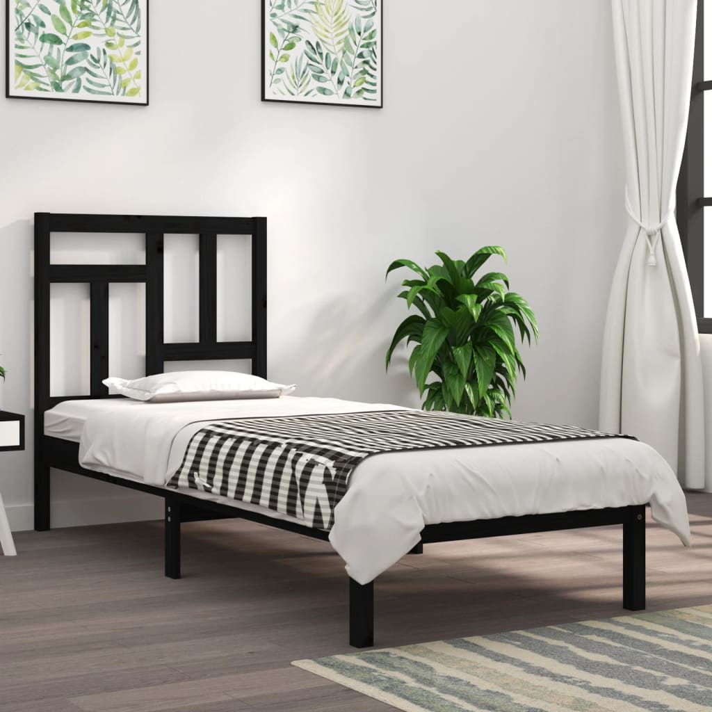 Berkfield Bed Frame Black Solid Wood 75x190 cm Small Single