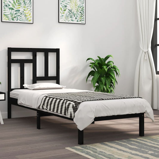 Berkfield Bed Frame Black Solid Wood 75x190 cm Small Single