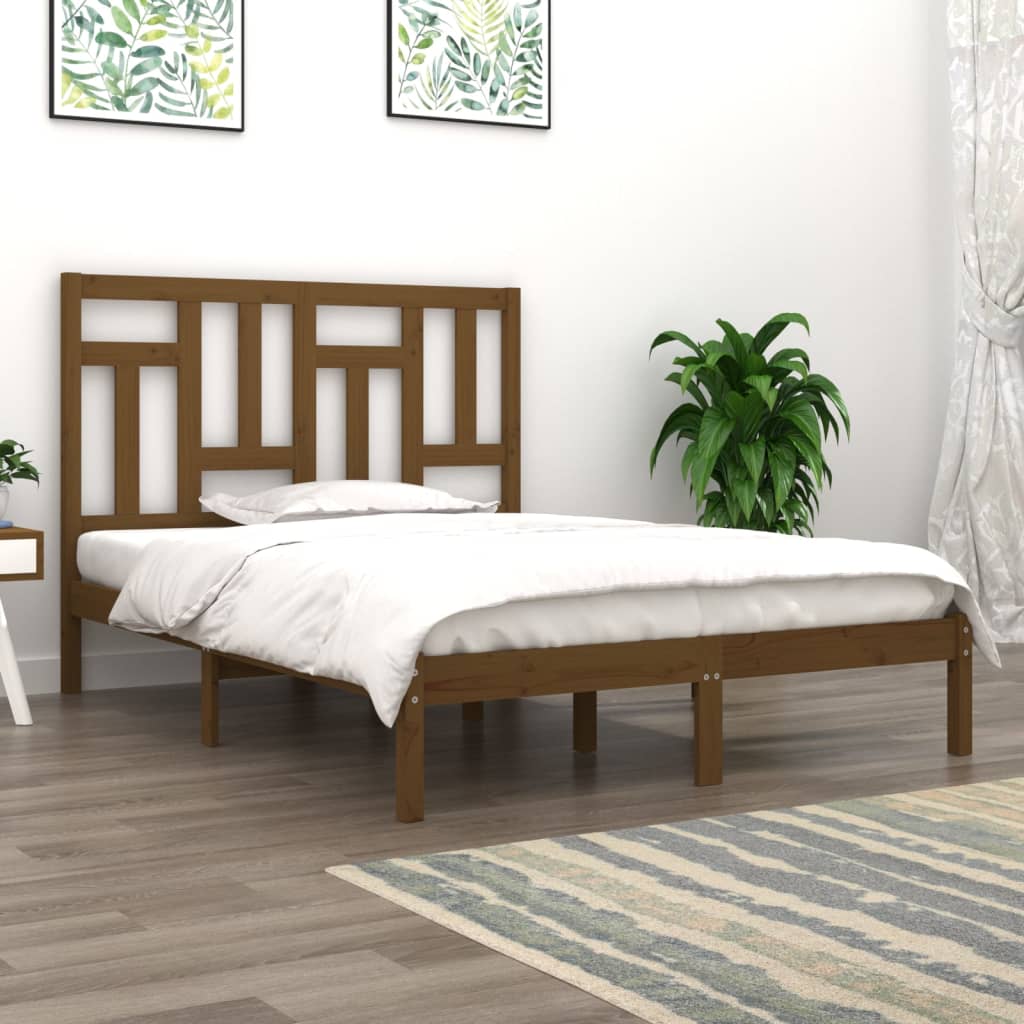 Berkfield Bed Frame Honey Brown Solid Wood Pine 135x190 cm Double