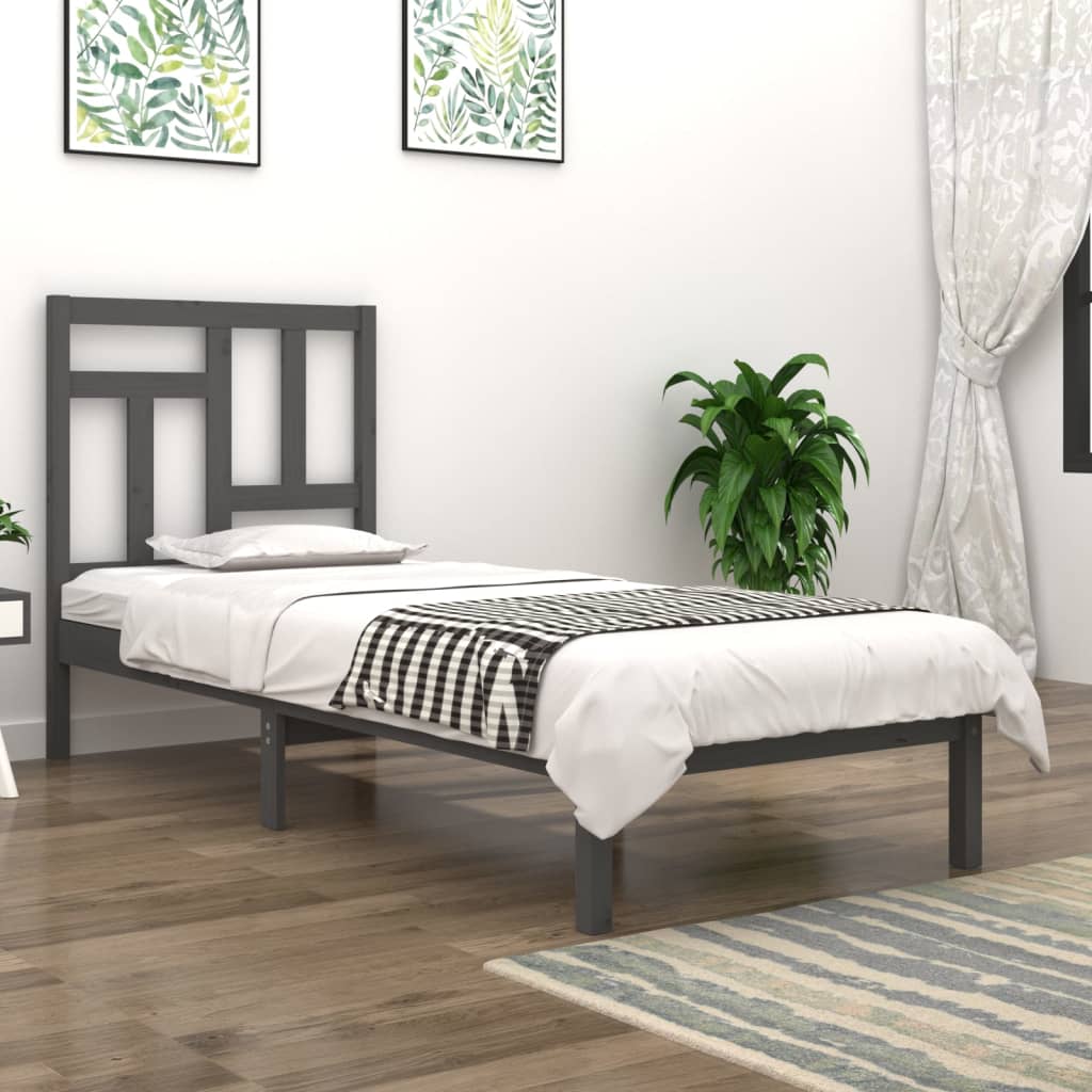 Berkfield Bed Frame Grey Solid Wood Pine 90x200 cm