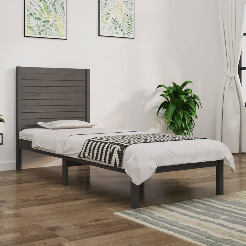 Berkfield Bed Frame Grey Solid Wood 75x190 cm Small Single