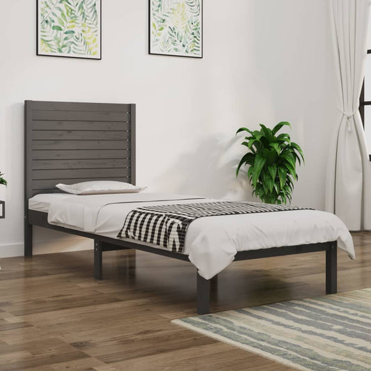 Berkfield Bed Frame Grey Solid Wood 75x190 cm Small Single