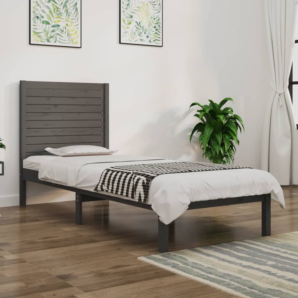 Berkfield Bed Frame Grey Solid Wood 90x190 cm Single