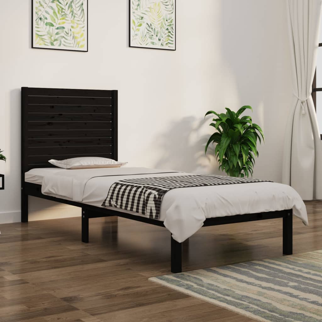 Berkfield Bed Frame Black Solid Wood 90x190 cm Single