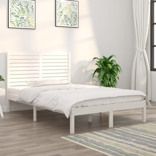 Berkfield Bed Frame White Solid Wood 120x190 cm Small Double