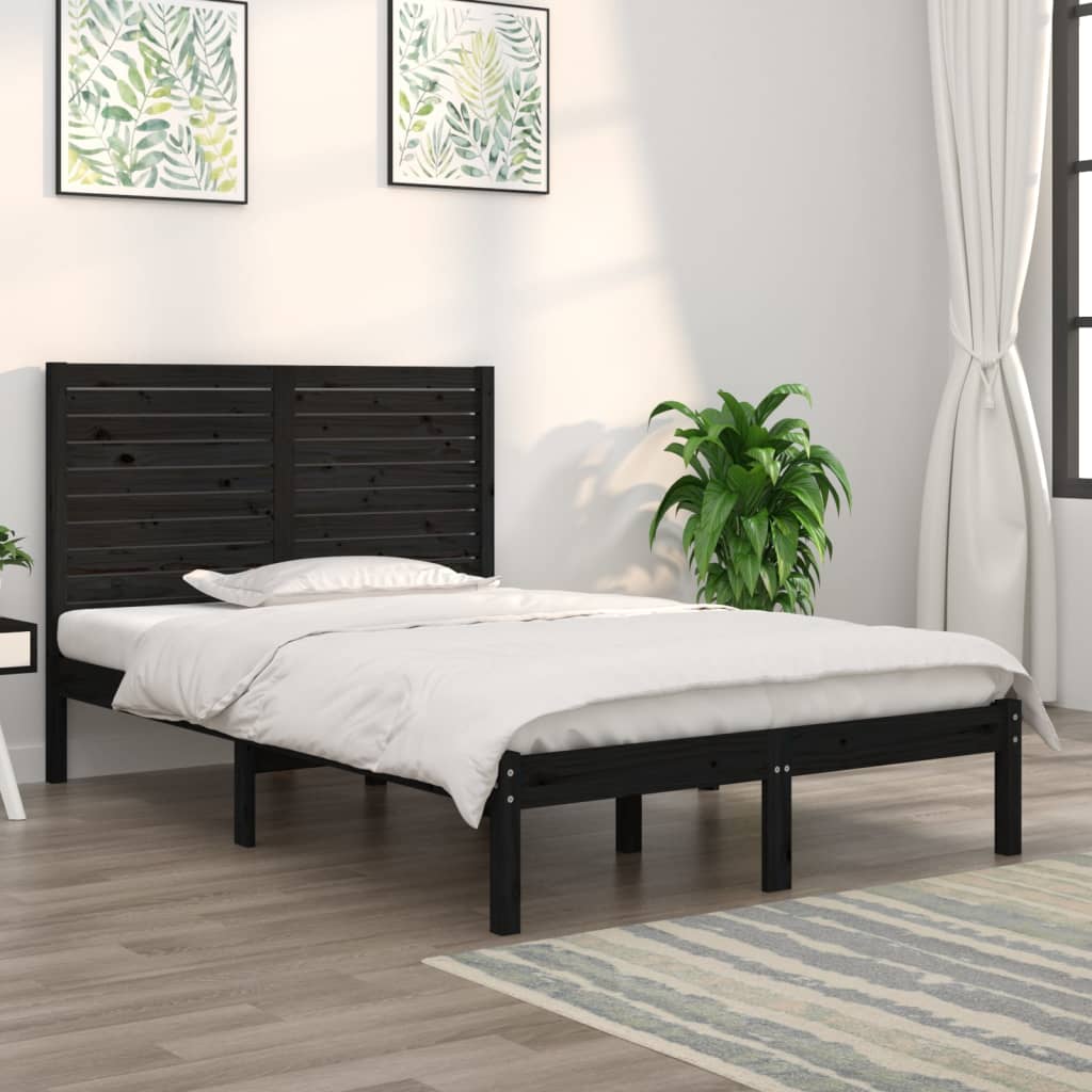 Berkfield Bed Frame Black Solid Wood 120x190 cm Small Double