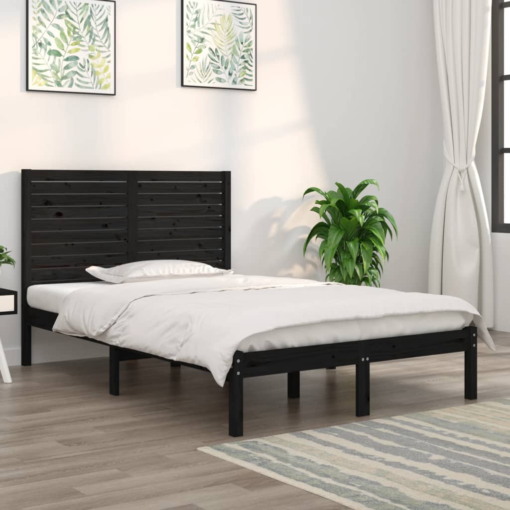 Berkfield Bed Frame Black Solid Wood 140x190 cm
