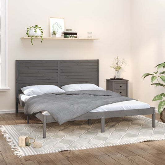 Berkfield Bed Frame Grey Solid Wood 180x200 cm Super King Size