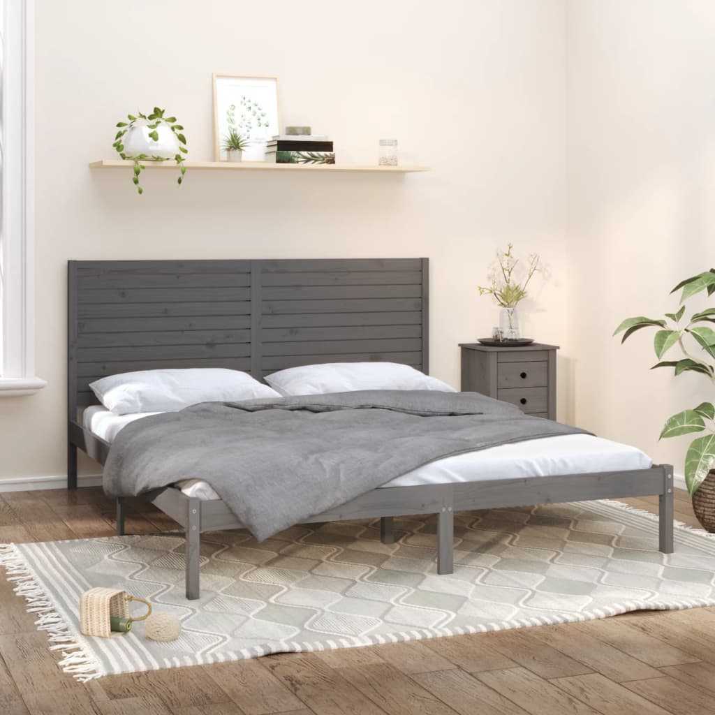 Berkfield Bed Frame Grey Solid Wood 200x200 cm