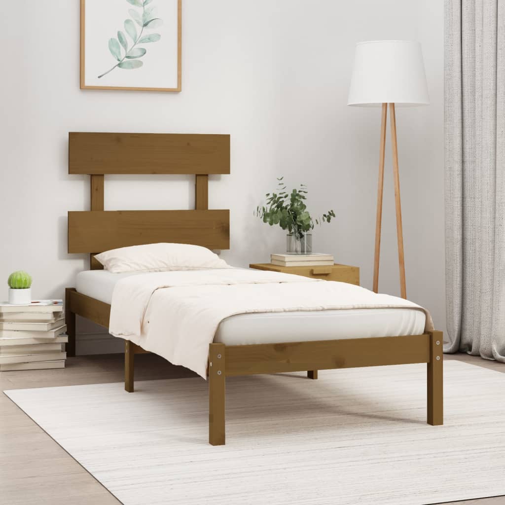 Berkfield Bed Frame Honey Brown Solid Wood 75x190 cm Small Single