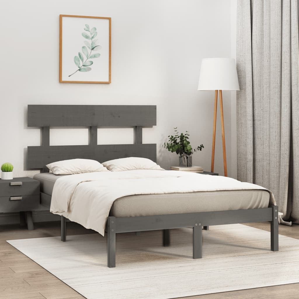 Berkfield Bed Frame Grey Solid Wood 120x190 cm Small Double