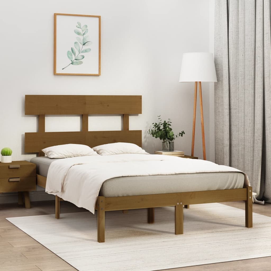 Berkfield Bed Frame Honey Brown Solid Wood 135x190 cm Double