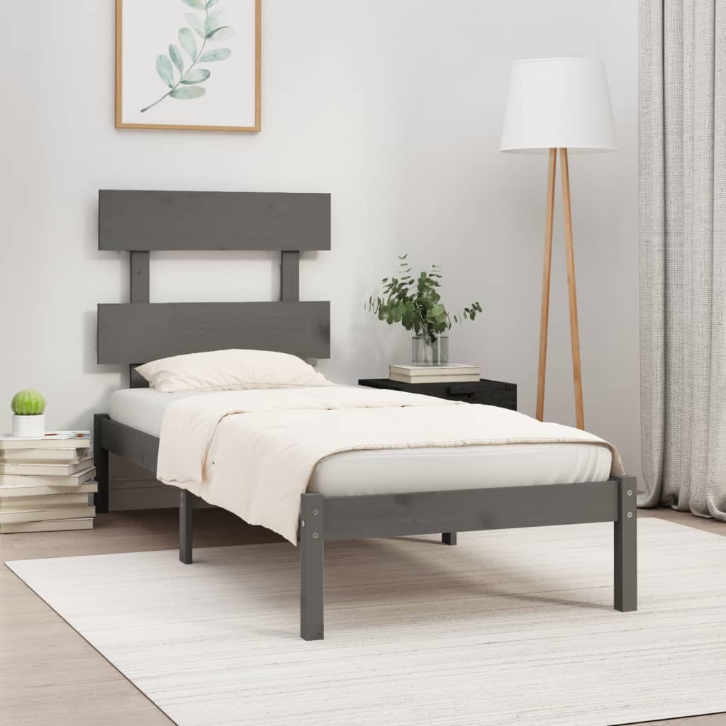 Berkfield Bed Frame Grey Solid Wood 90x200 cm