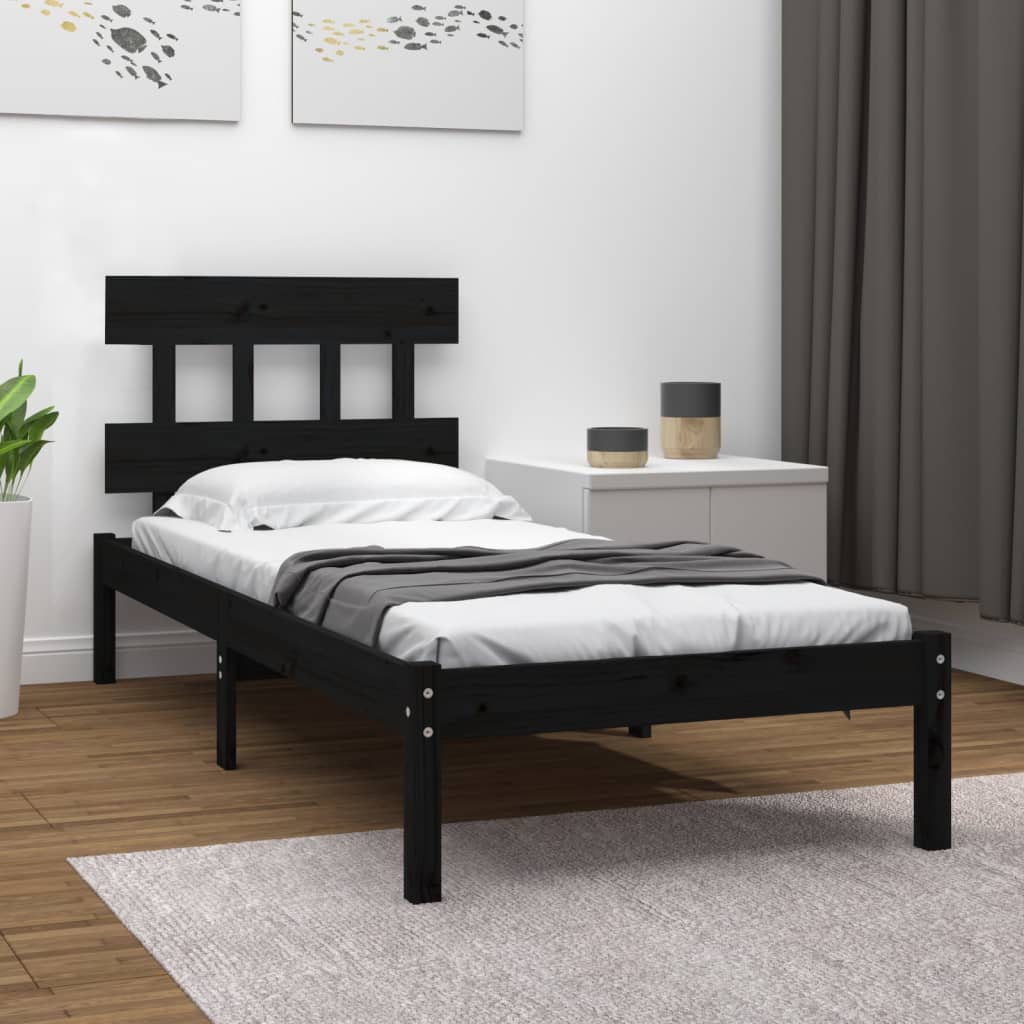Berkfield Bed Frame Black Solid Wood 90x200 cm