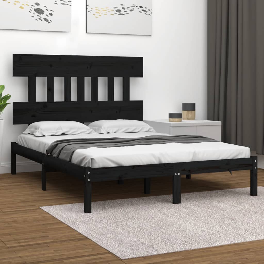 Berkfield Bed Frame Black Solid Wood 160x200 cm