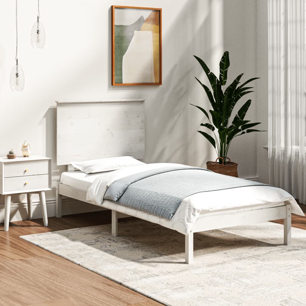 Berkfield Bed Frame White Solid Wood 75x190 cm Small Single