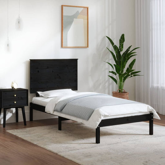 Berkfield Bed Frame Black Solid Wood 75x190 cm Small Single