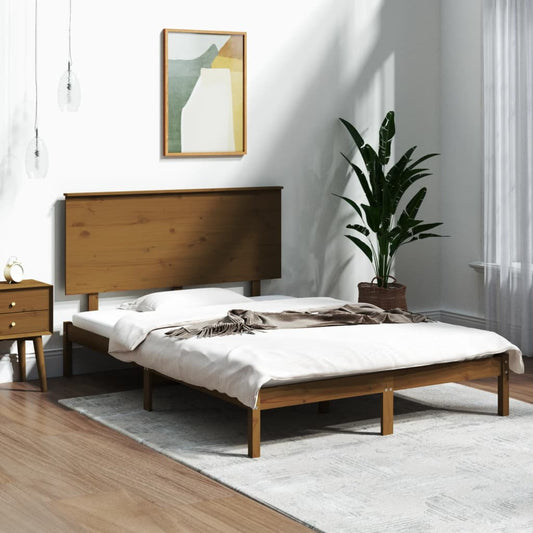 Berkfield Bed Frame Honey Brown Solid Wood Pine 140x190 cm