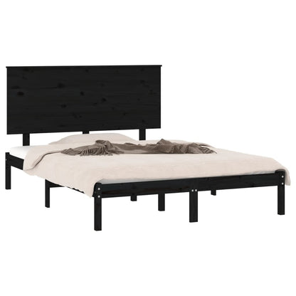 Berkfield Bed Frame Black Solid Wood Pine 140x190 cm