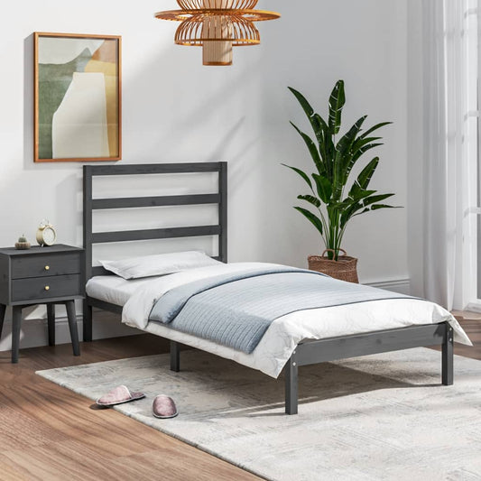 Berkfield Bed Frame Grey Solid Wood 90x190 cm Single