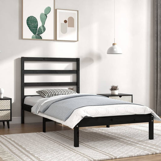 Berkfield Bed Frame Black Solid Wood 90x190 cm Single