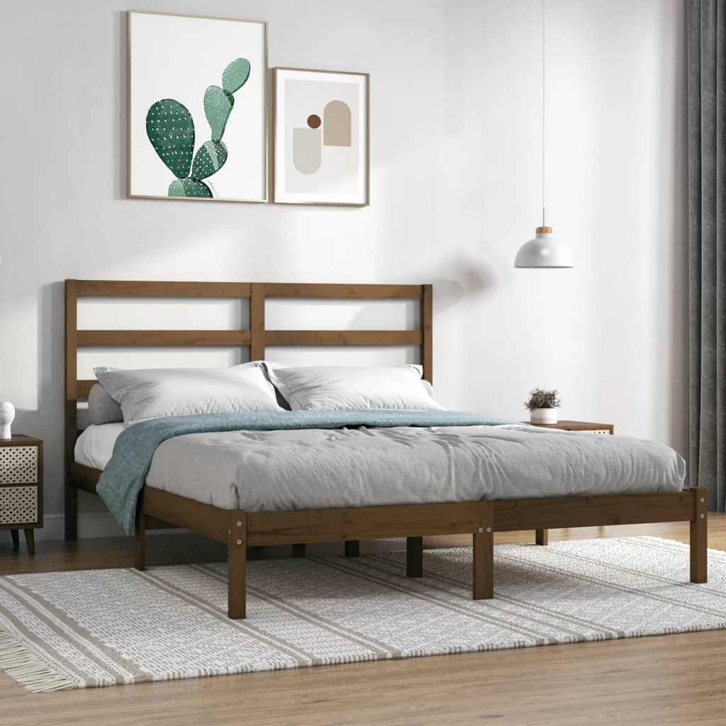 Berkfield Bed Frame Honey Brown Solid Wood Pine 140x190 cm